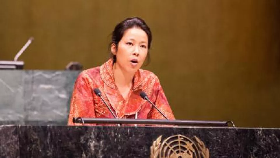 Likki-Lee speaking in the General Assembly Hall, UN headquarters, NYC