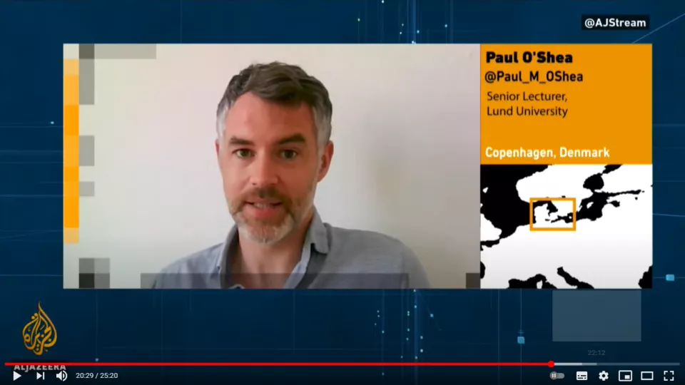 screen shot from Youtube of Paul O'Shea talkin on Al Jazeera International
