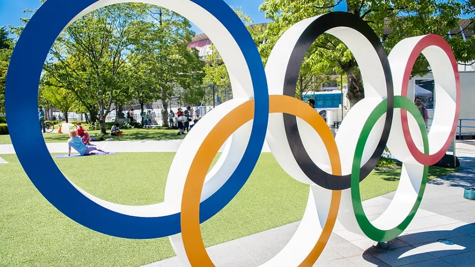 The Olympic Rings at the Japan Sport Olympic Square Tokyo 2020 Olympics. photo