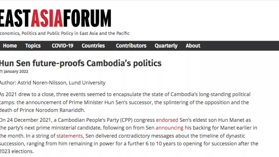 screen shot of the East Asia Forum web site