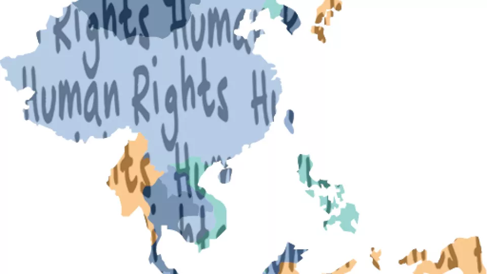 map over east and southeast asia with the words "human rights" written