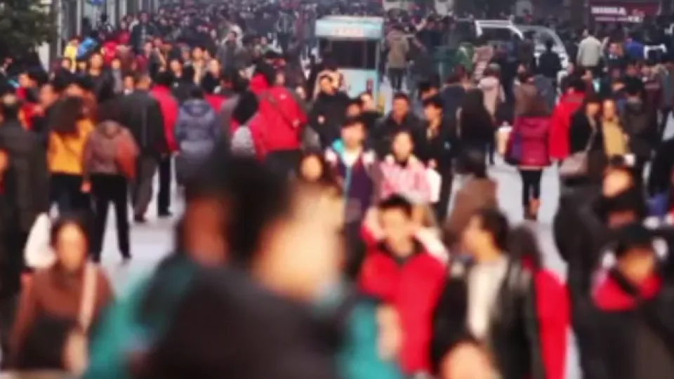 Street view with blurred faces