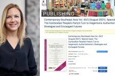 photo of Dr. Astrid Norén-Nilsson next to screenshot of ISEAS Publishing website.