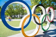 The Olympic Rings at the Japan Sport Olympic Square Tokyo 2020 Olympics. photo