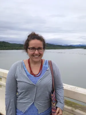 Photo of Elizabeth Rhoads with river in background